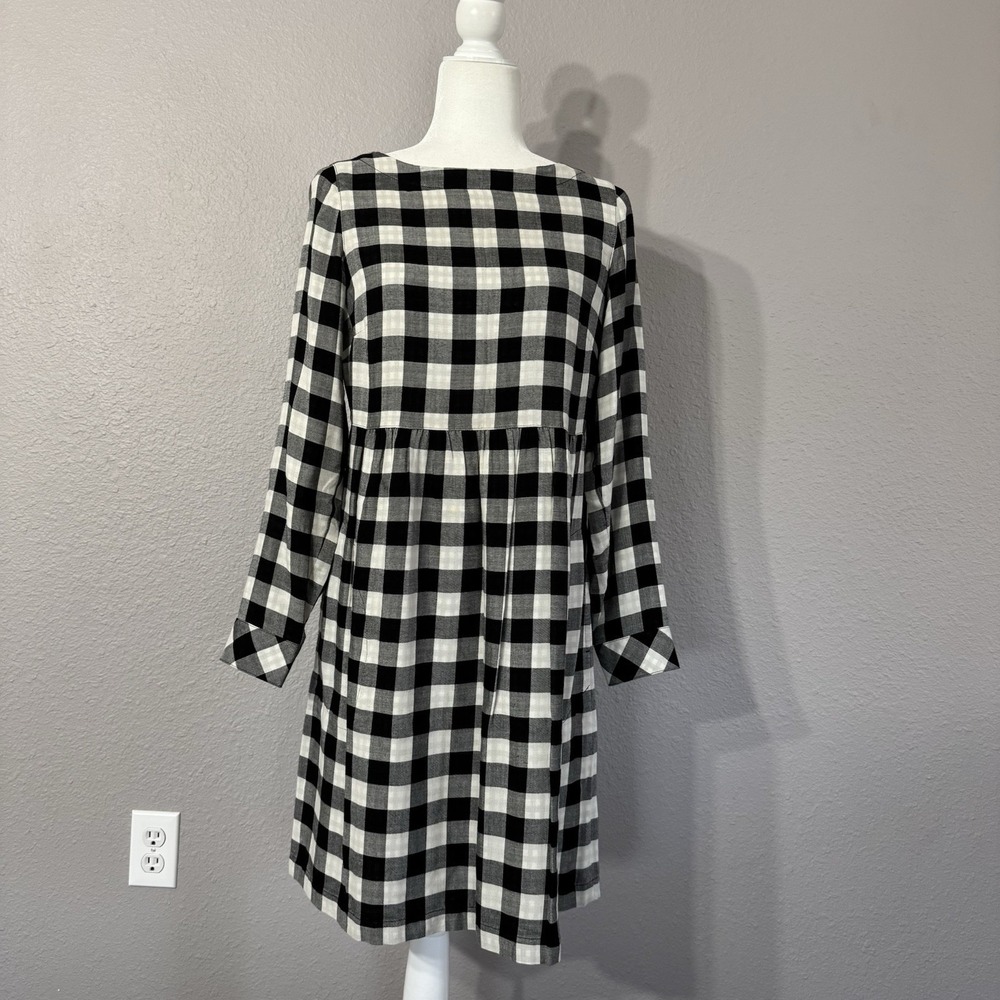 J Jill Women's Size XS Black White Gingham Button Back Roll Tab Sleeve‎ Dress